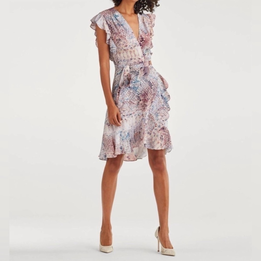 FOR ALL MANKIND Sleeveless Ruffle Wrap Dress In Snakeskin Print NEW